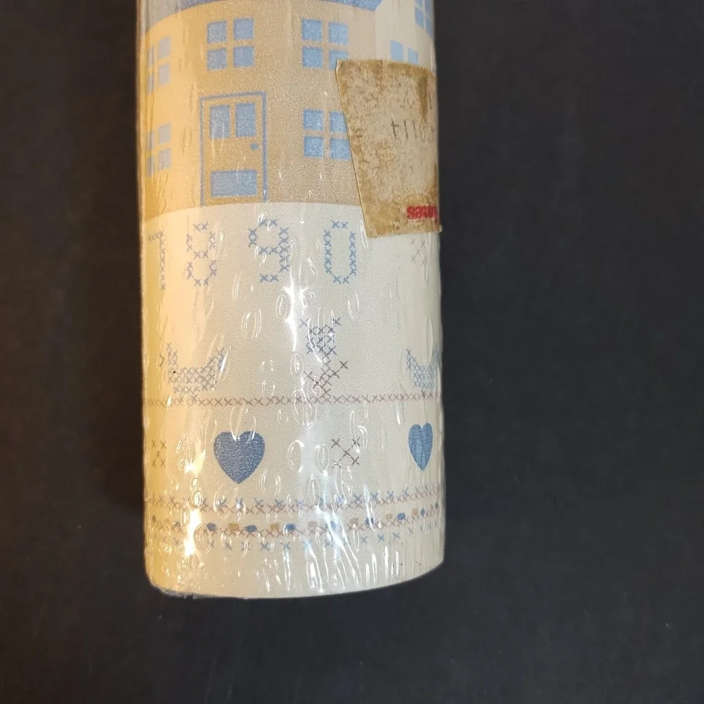 3 VTG Country Cottagecore Wallpaper Border Folk Art Cross Stitch House NEW 5 Yds